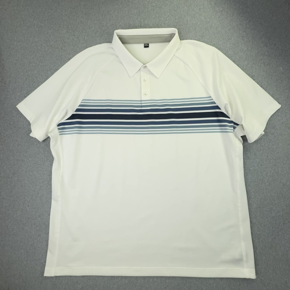 Public Rec Polo Shirt Mens XXL White Blue Stripe Stretch Performance Golf Casual